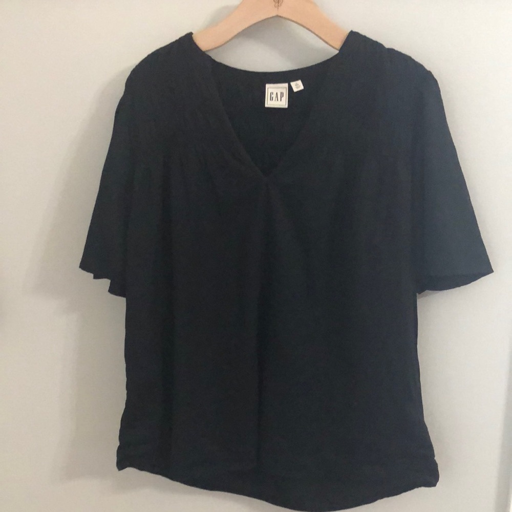 Gap Black Short Sleeve Smocked Top Shirt Large Tall